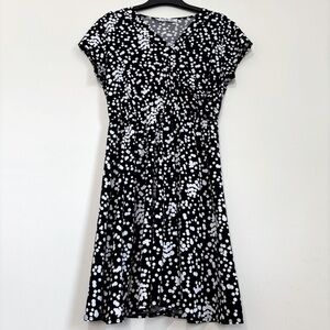 Chetta B Faux Wrap V Neck short sleeve black white A-line Dress size M